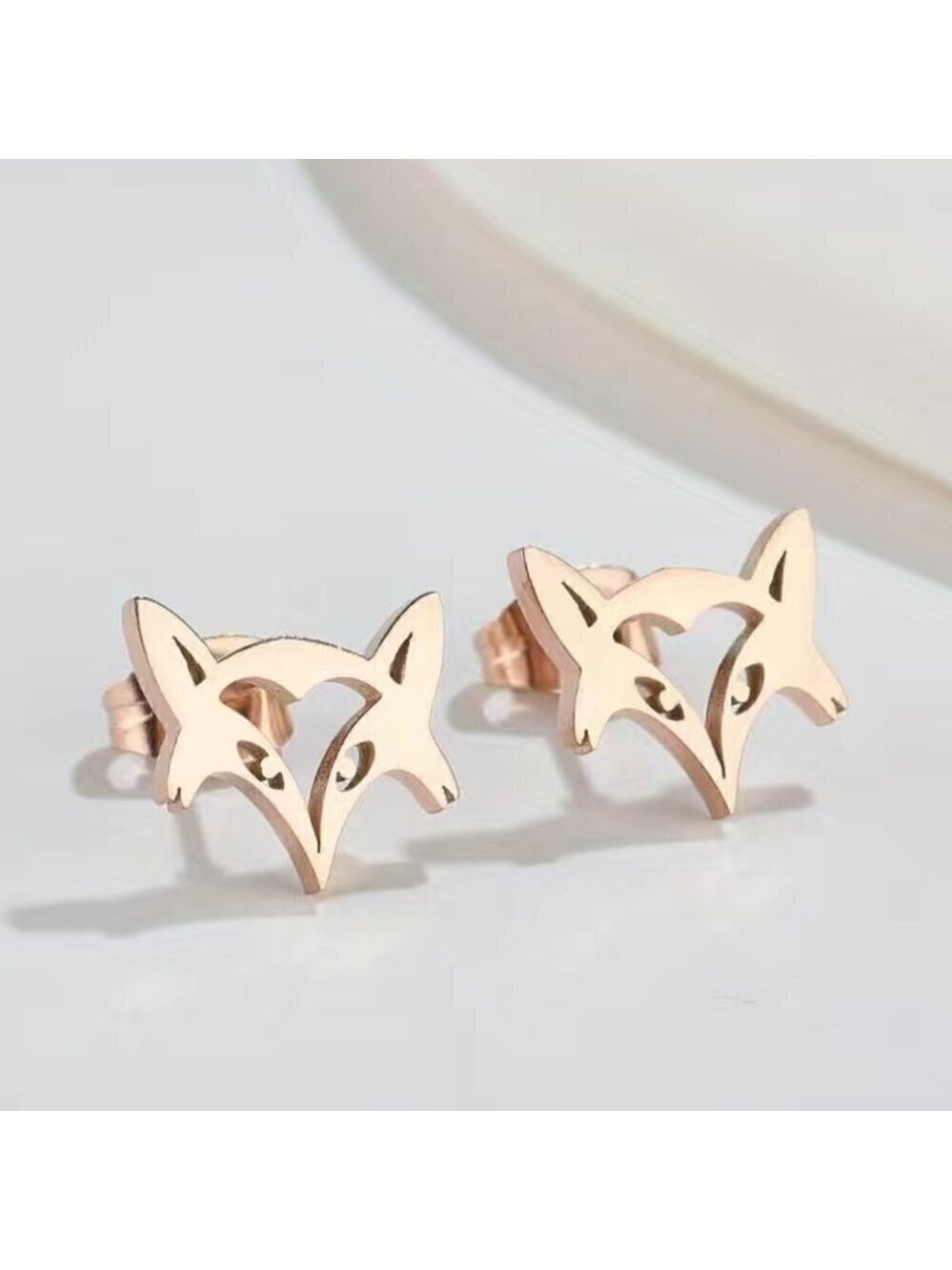 Equestrian Fox Face Stainless Steel Stud Earrings #1190 (Color: rose)